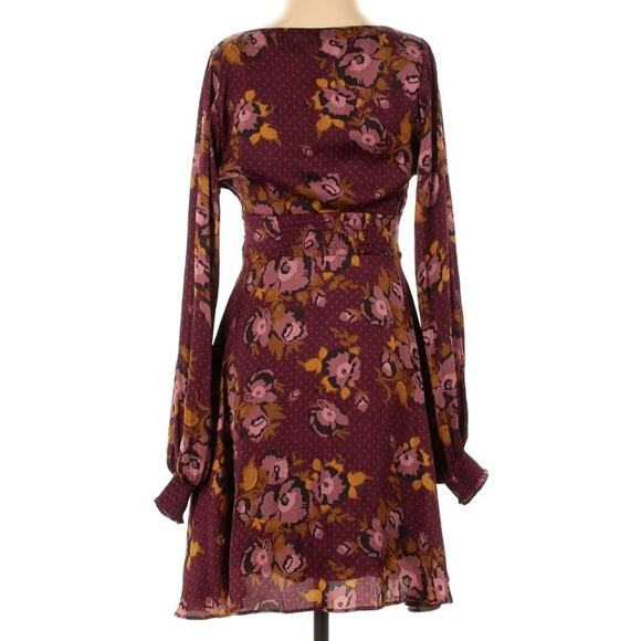 Free People Morning Light Floral Long Sleeve Size 2 Burgundy Dress - Picture 3 of 4